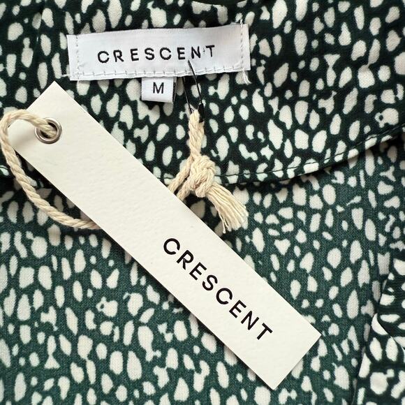 NWT Crescent Collared Wrap Midi Dress Short‎ Puff Sleeves in Green White, Medium - Picture 3 of 13